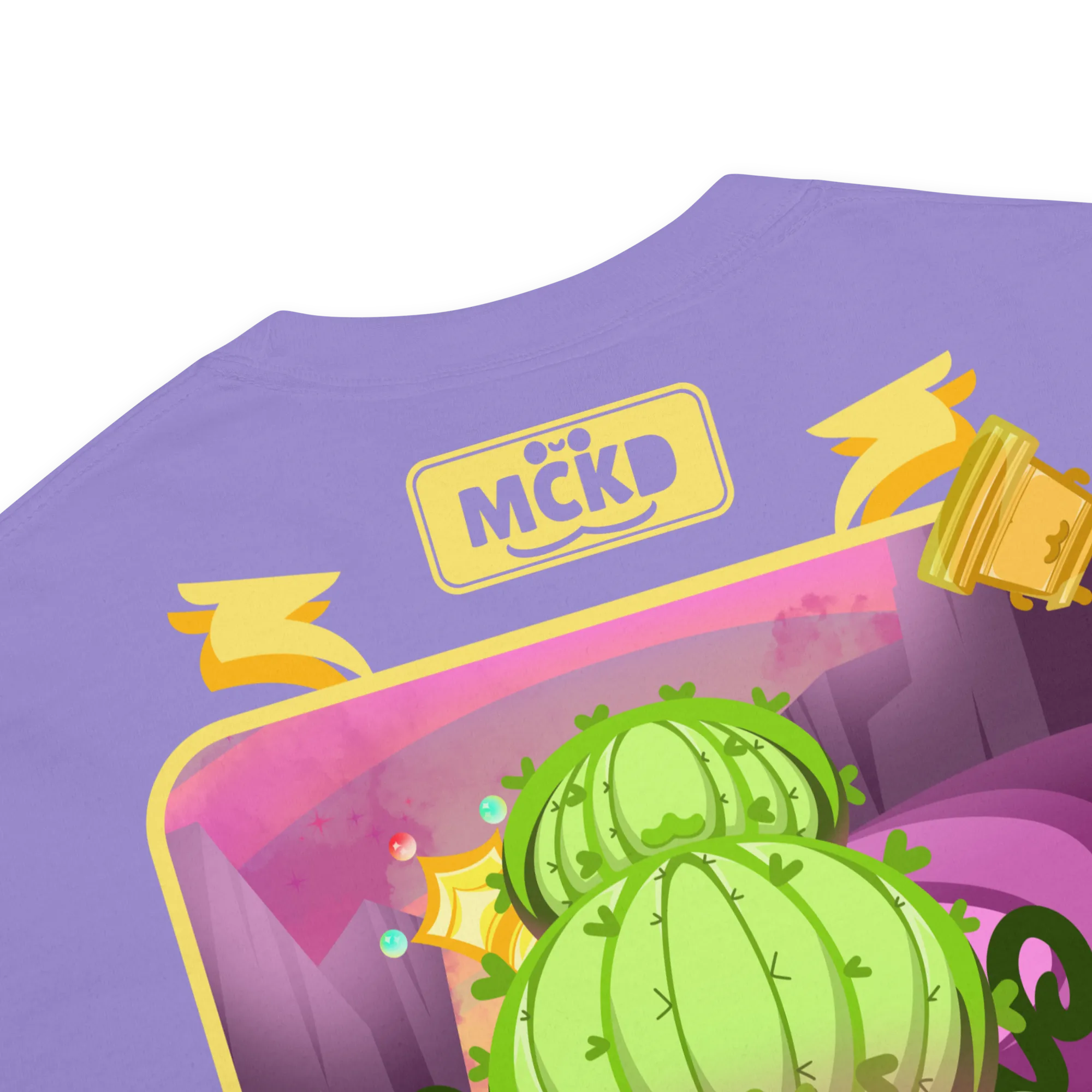 Zoom on back character artwork and logo details — Cacti 0 - Heavy Cotton Shirt — Machikoulidana / mckd.studio