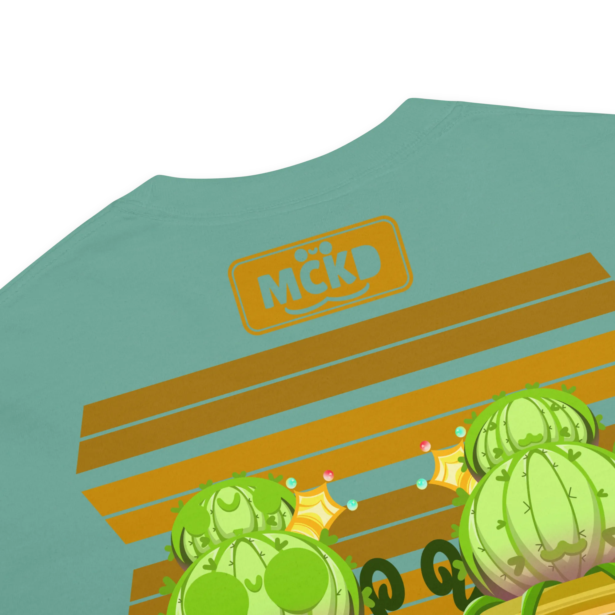 Zoom on back character artwork and logo details — Cacti Back 0 - Heavy Cotton Shirt — Machikoulidana / mckd.studio