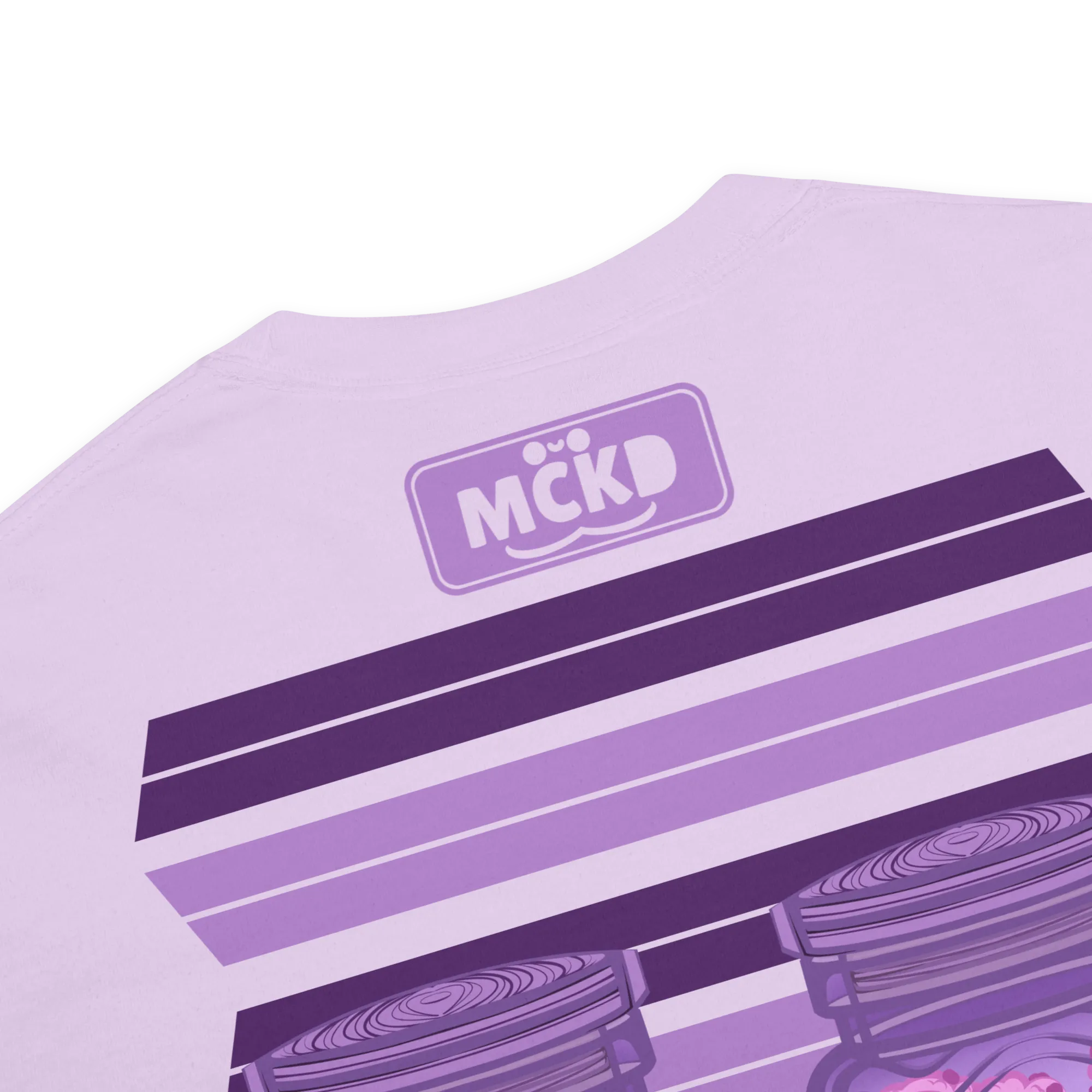 Zoom on back character artwork and logo details — Cooki Back 0 - Heavy Cotton Shirt — Machikoulidana / mckd.studio