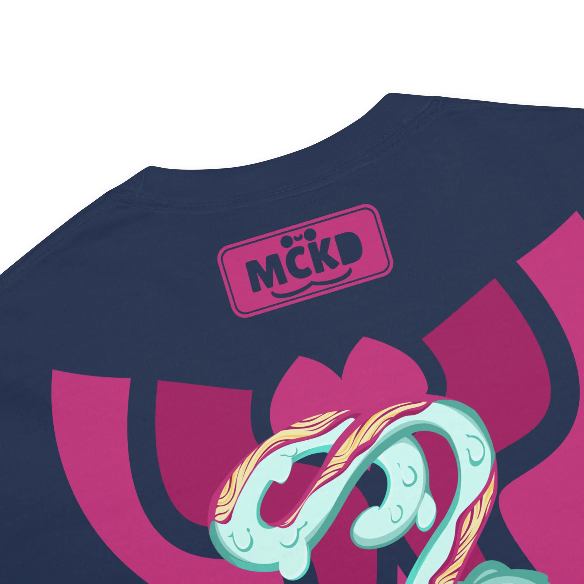 Zoom on back character artwork and logo details — Cupi 0 - Heavy Cotton Shirt — Machikoulidana / mckd.studio