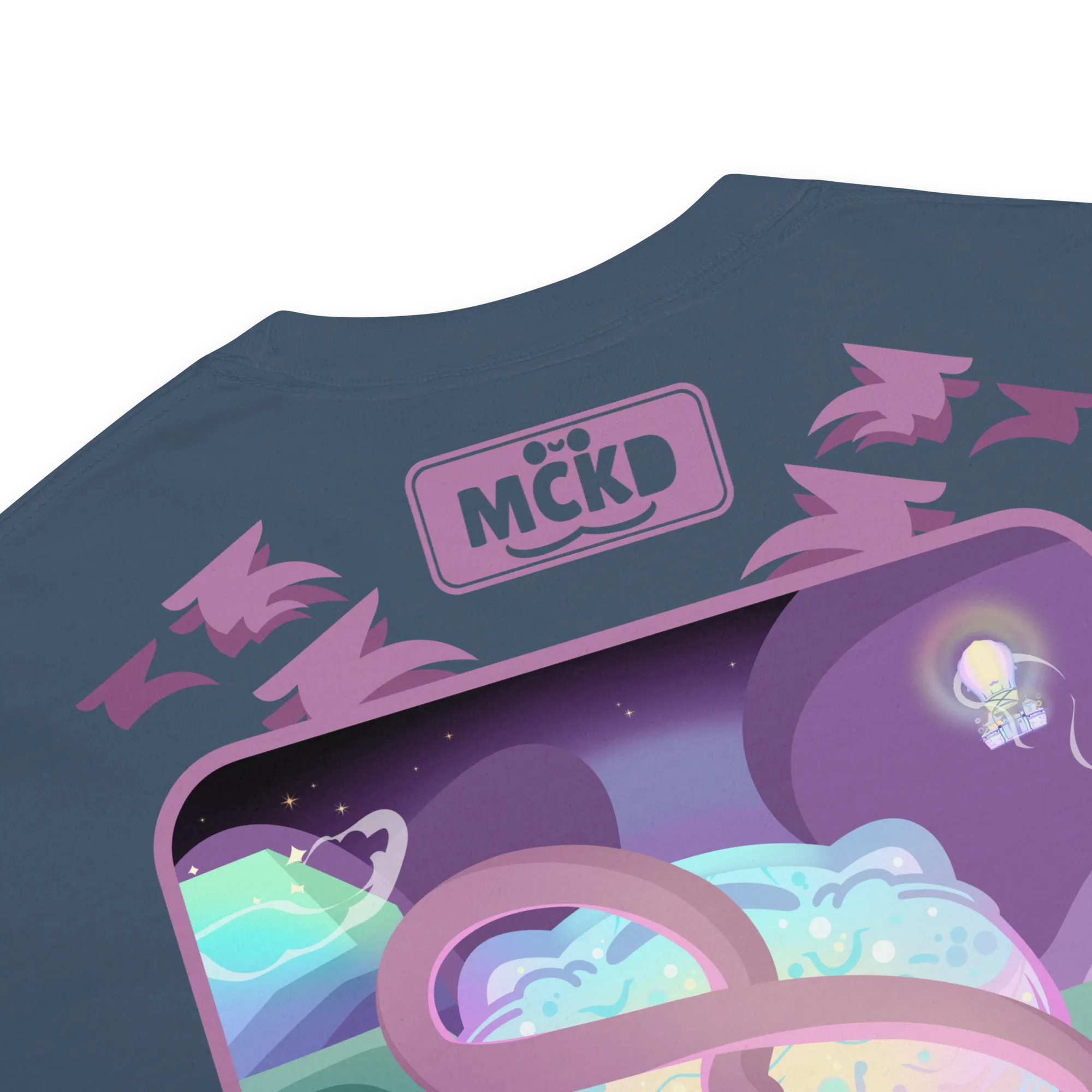 Zoom on back character artwork and logo details — Melti 0 - Heavy Cotton Shirt — Machikoulidana / mckd.studio