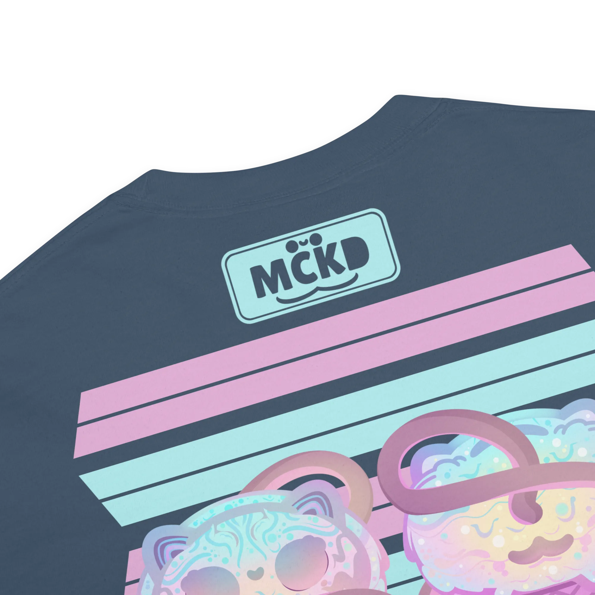 Zoom on back character artwork and logo details — Melti Back 0 - Heavy Cotton Shirt — Machikoulidana / mckd.studio