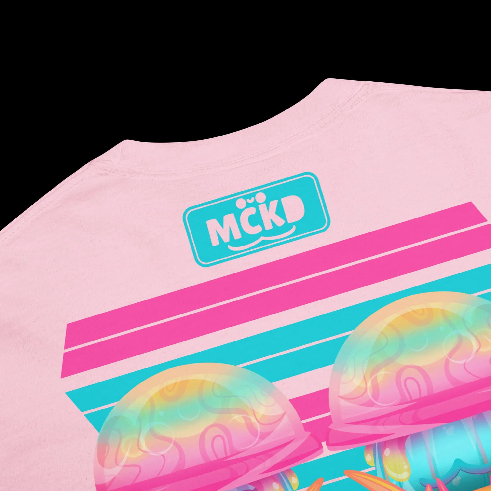 Zoom on back character artwork and logo details — Mushi Back 0 - Heavy Cotton Shirt — Machikoulidana / mckd.studio